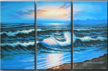 agp129 groupe de panneaux paysage marin triptyque Peinture à l'huile